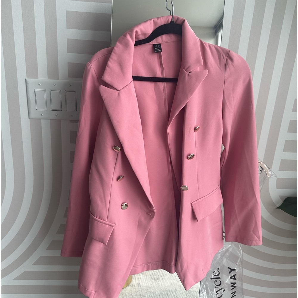 Pink blazer gold buttons